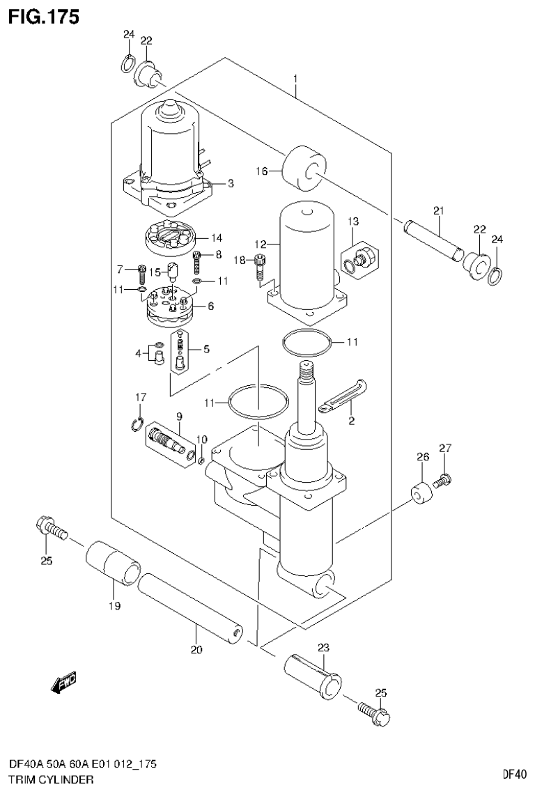 Suzuki DF40AST, DF50A, DF50ATH TRIM CYLINDER (DF60A E40) parts diagram